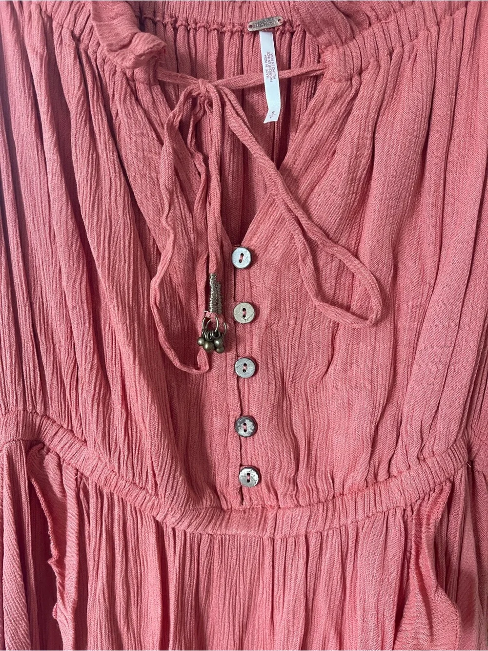 Free People Coral Midi Dress with Ruffled Hem